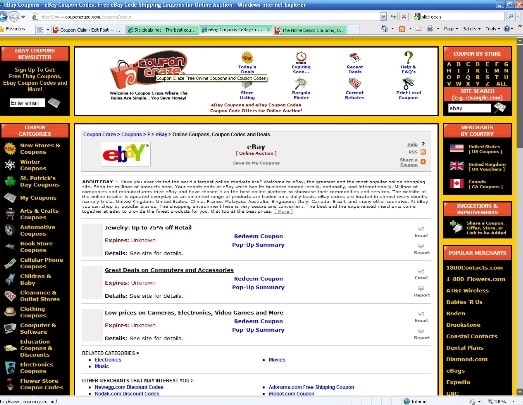 eBay Coupon Codes Screen Shot